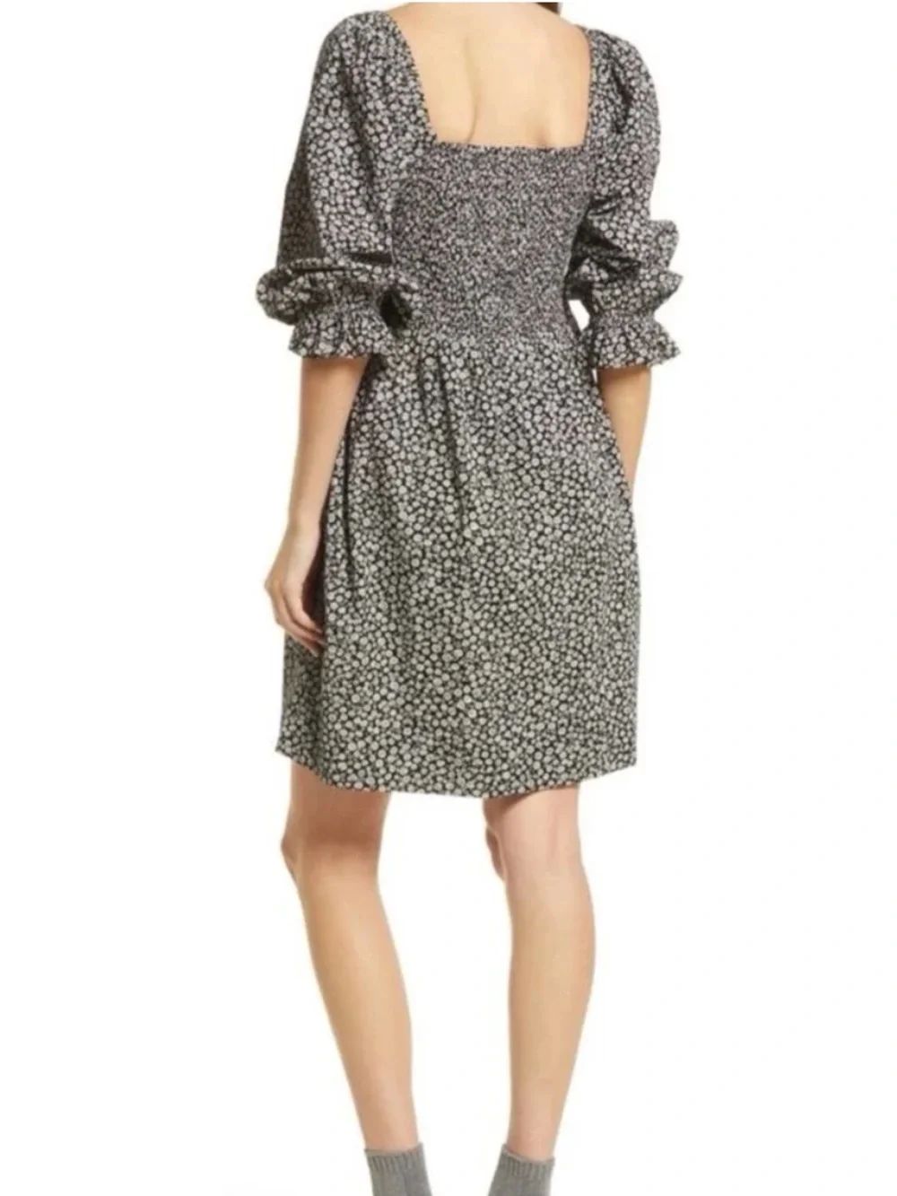 Madewell Floral Smocked Mini Dress Small Cottagecore Puff Sleeve 100% Cotton